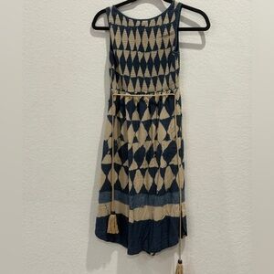 Maeve Geometric Blue and Cream Midi Dress